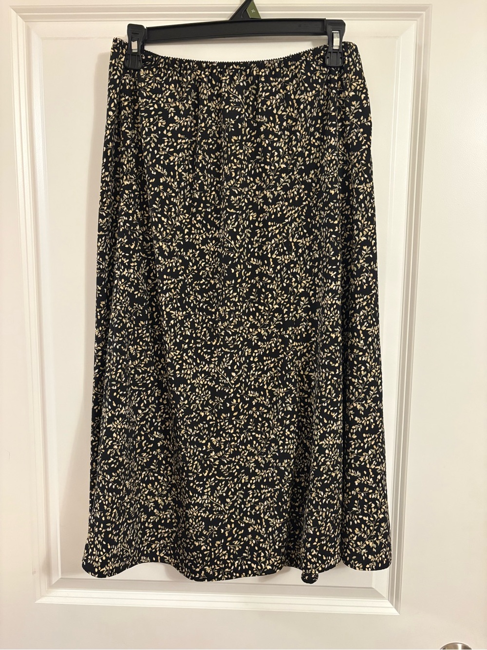 Rena Rowan Black Printed Midi Skirt with Green and Yellow Details